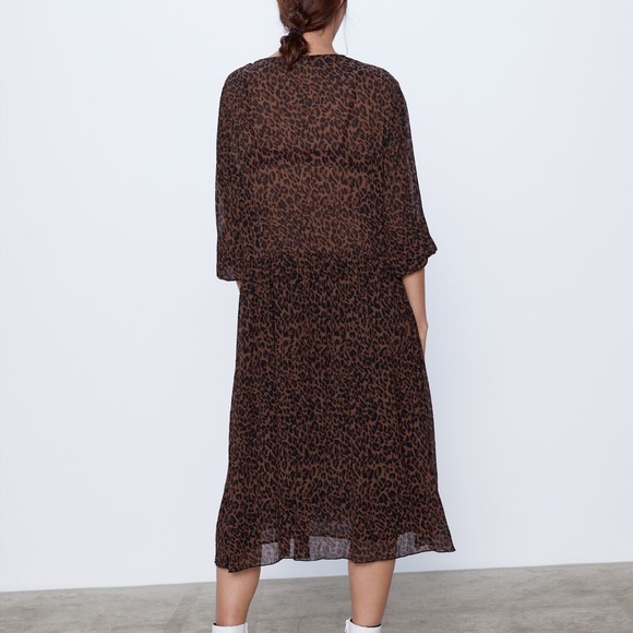 NWT Zara Ruffled Animal Print Dress - Picture 9 of 11